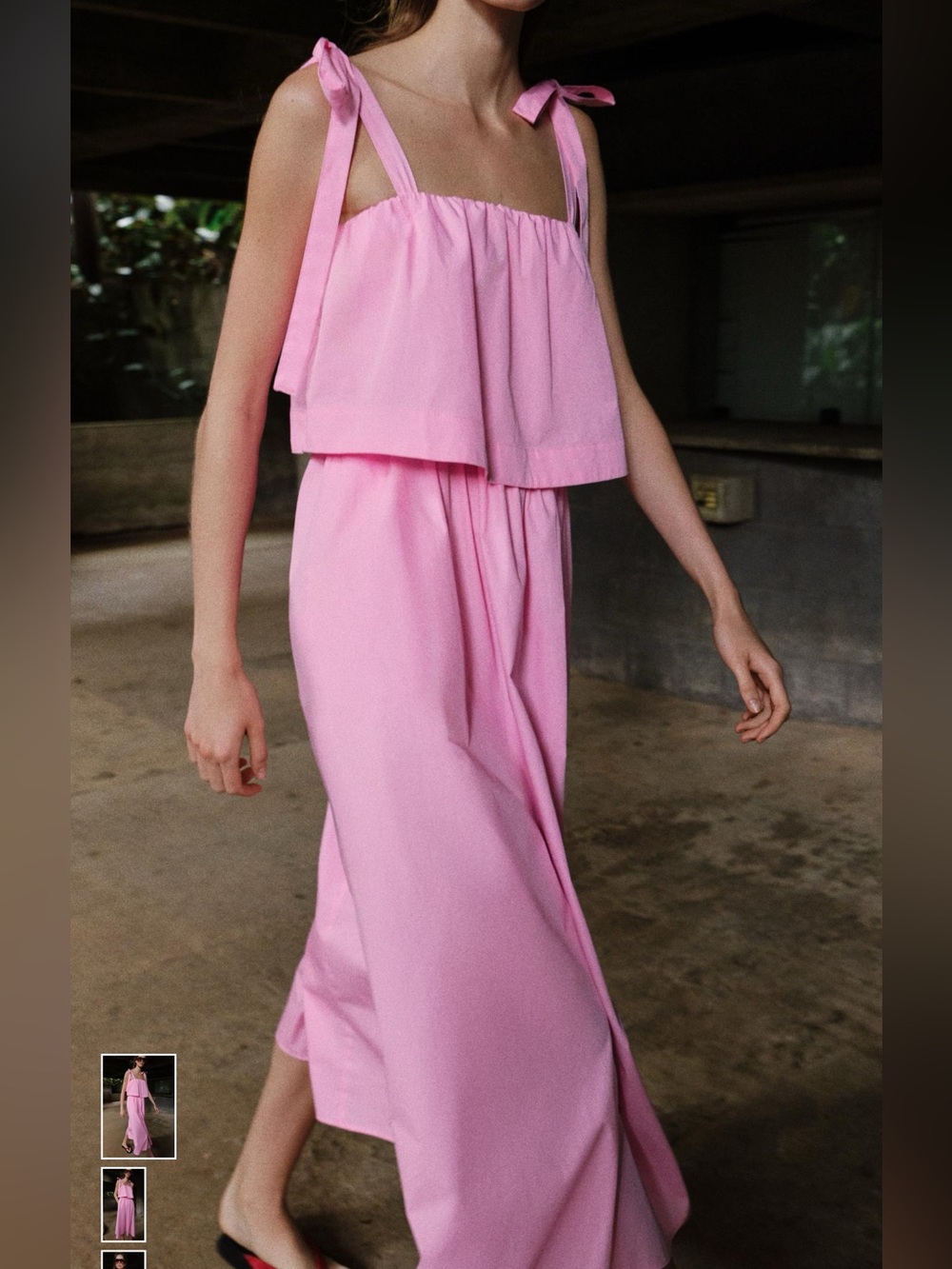 Zara Pink Midi Tie-Shoulder Dress
